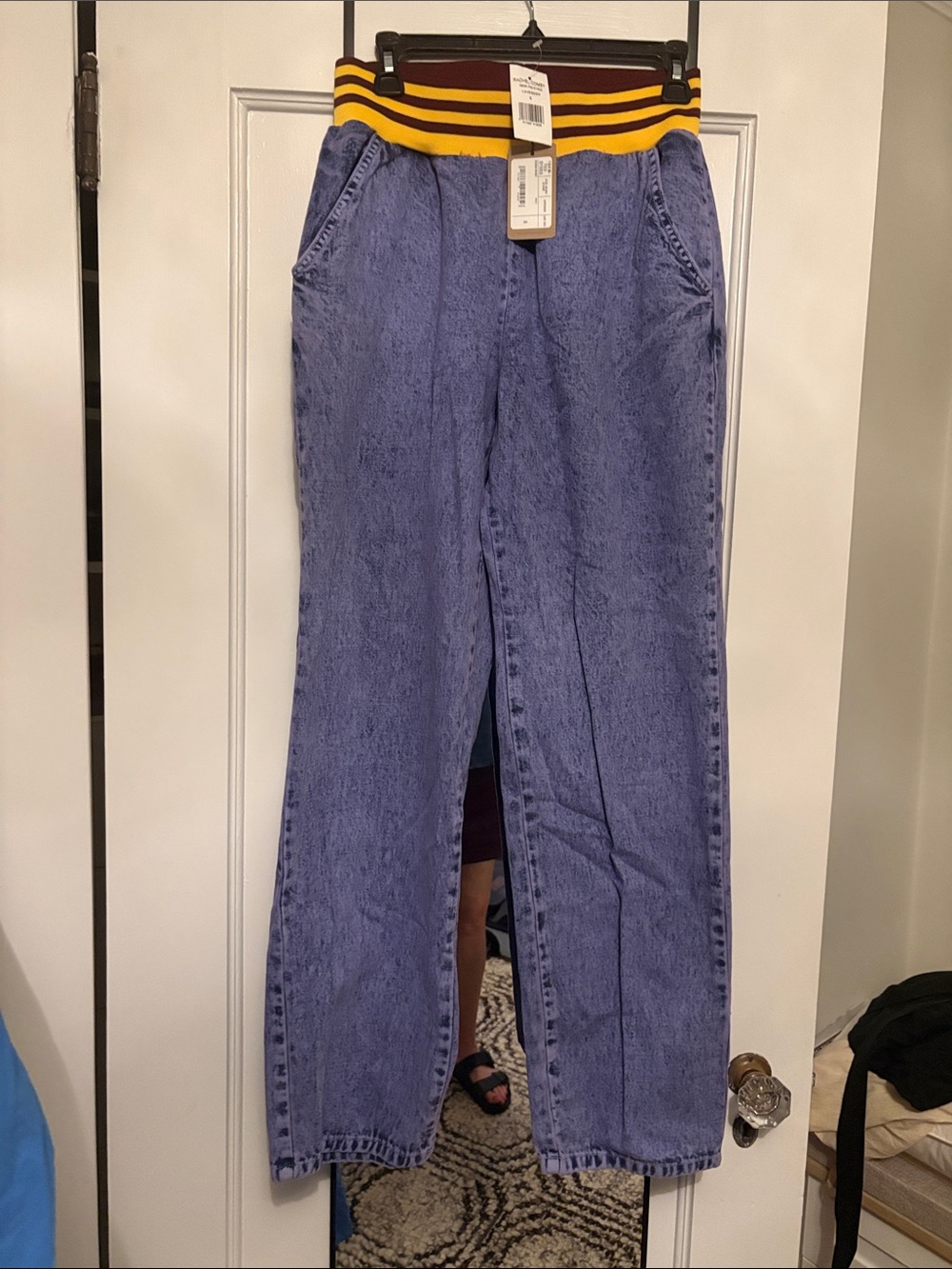Rachel Comey Lavender Straight-Leg Jeans with Striped Elastic Waistband
